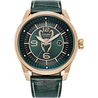 RELOJ CITIZEN ECO-DRIVE MARVEL LOKI CON CAJA ACERO INOXIDABLE ORO ROSA Y